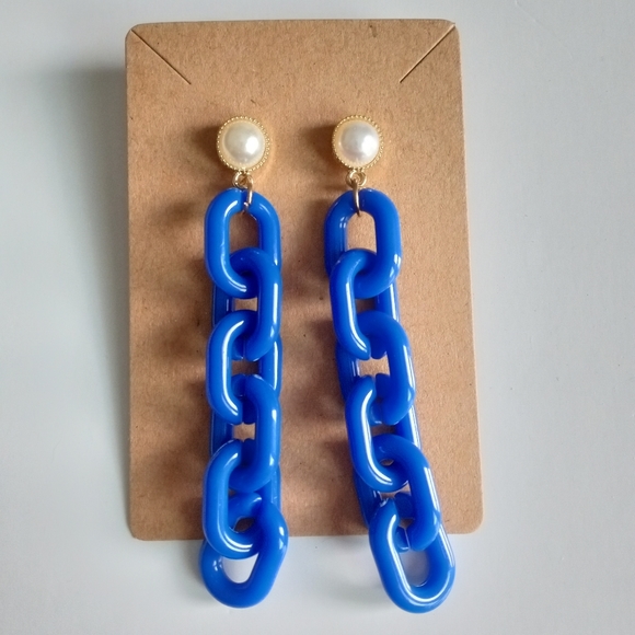 Fashion Jewelry Royal Blue Chain Earrings - Picture 3 of 4